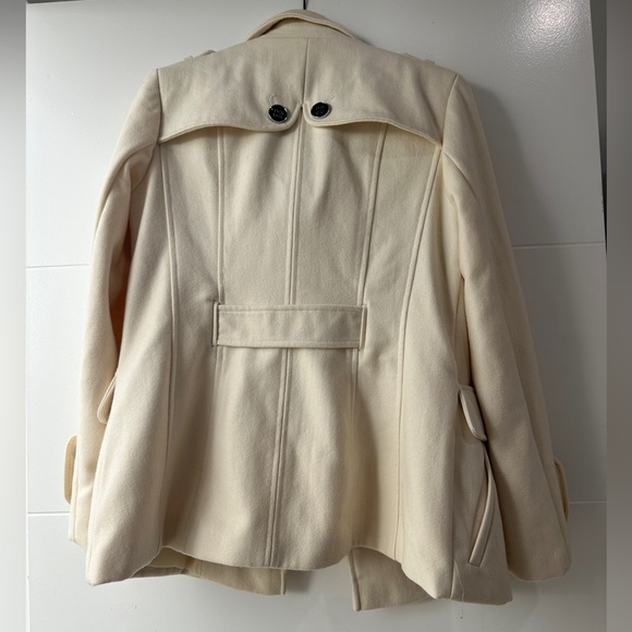Green Envy Classic Cream Double-Breasted Wool Blend Trench Coat Fall Jacket M - Picture 9 of 11